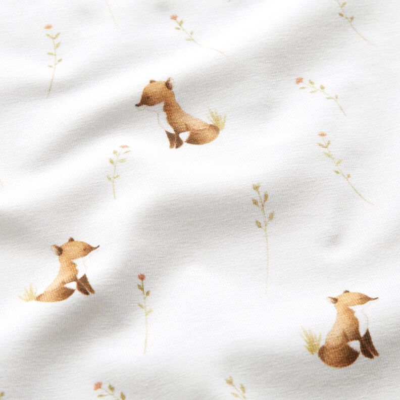 GOTS Jersey coton Renard dans la prairie Impression numérique – ivoire,  image number 2