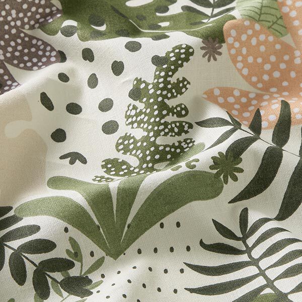 Tissu en coton Cretonne plantes de la jungle abstraites – blanc/vert,  image number 2