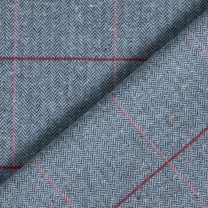Tissu pour manteau en coton mélangé à chevrons et carreaux – bleu clair/rouge bordeaux, image number 5