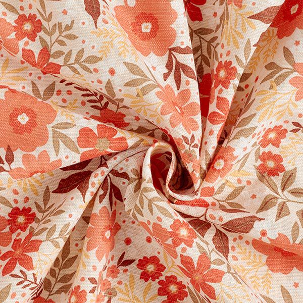 Tissu de décoration Semi-panama splendeur florale – corail/nature,  image number 3