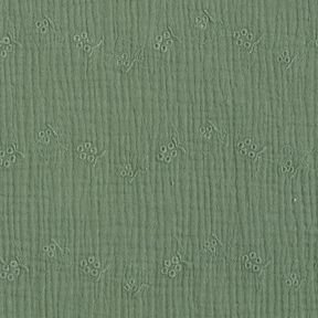 Tissu double gaze de coton Dentelle brodée Vrilles de fleurs – vert foncé, 