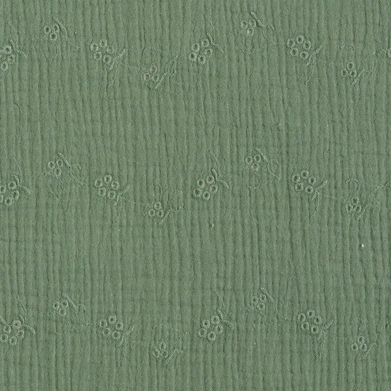 Tissu double gaze de coton Dentelle brodée Vrilles de fleurs – vert foncé,  image number 1