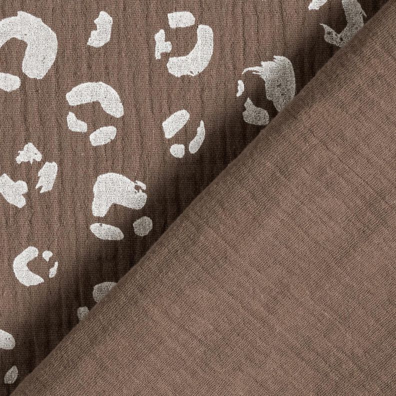 Tissu double gaze de coton Grand motif léopard – taupe foncé/blanc,  image number 4