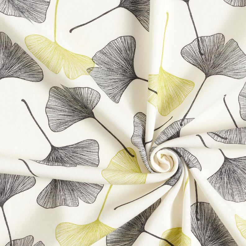 Jersey coton Feuilles de ginkgo &ndash; &eacute;cru/vert tilleul,  image number 3