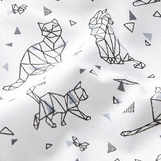 Popeline Chats en origami  – blanc/noir, 