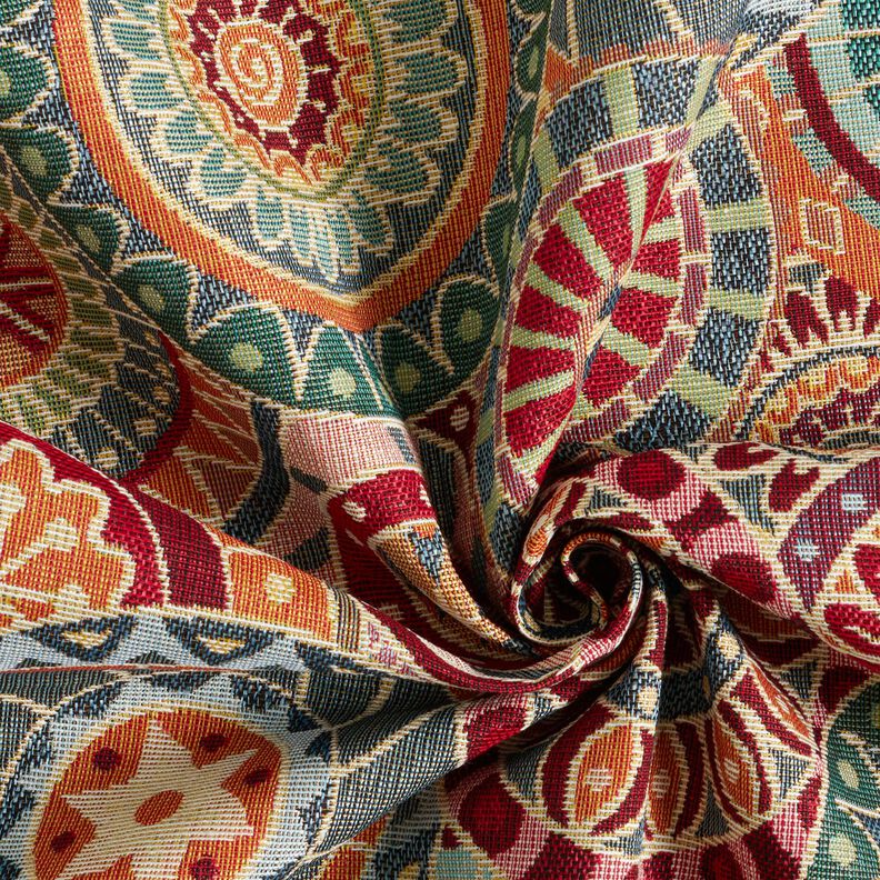 Tissu de décoration Gobelin Cercles colorés – carmin/beige clair, image number 3