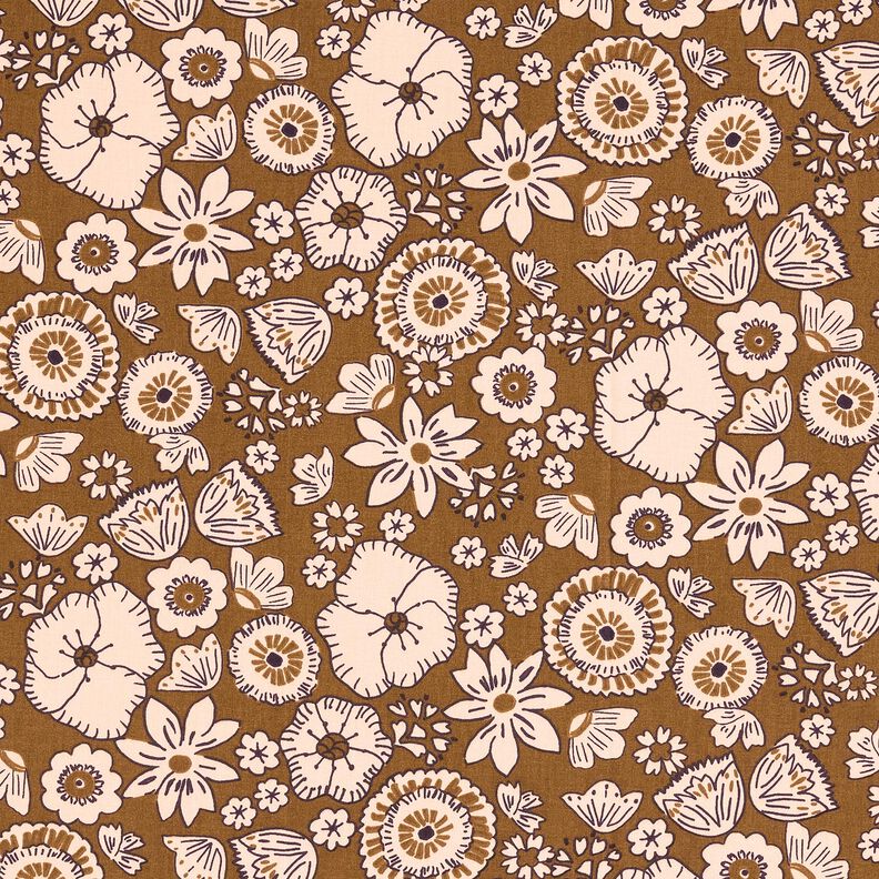 Tissu en coton Cretonne Fleurs rétro – olive/rosé, image number 1