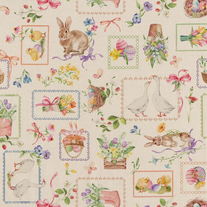 Tissu de décoration Semi-panama Collage de Pâques – nature/rose,  image number 1