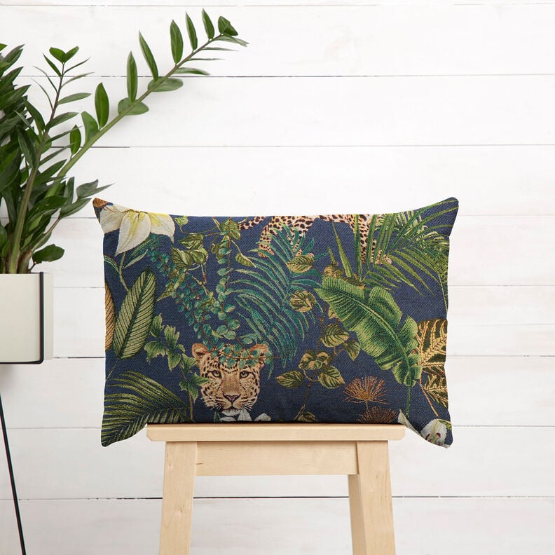 Tissu de décoration Gobelin Léopards dans la jungle – bleu/vert,  image number 7