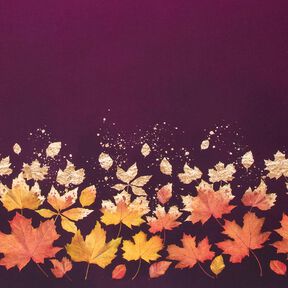 French Terry Tissu bordure feuilles d'érable | Glitzerpüppi – merlot/or ancien, 