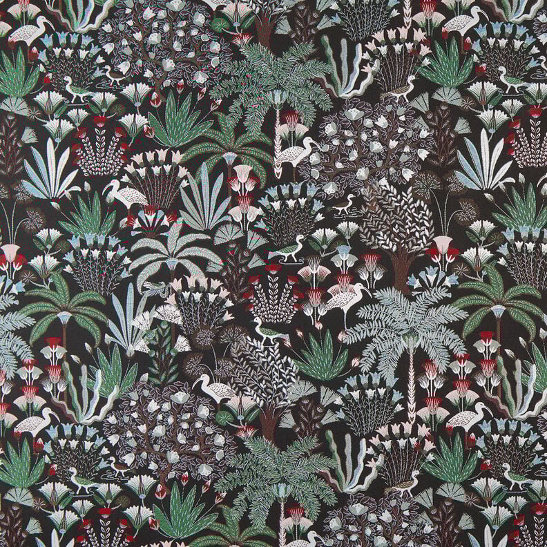 Tissu de décoration Gobelin Botanique paradisiaque – noir/vert, image number 1