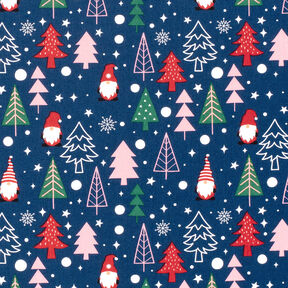 Tissu en coton Popeline Lutins et sapins – bleu, 