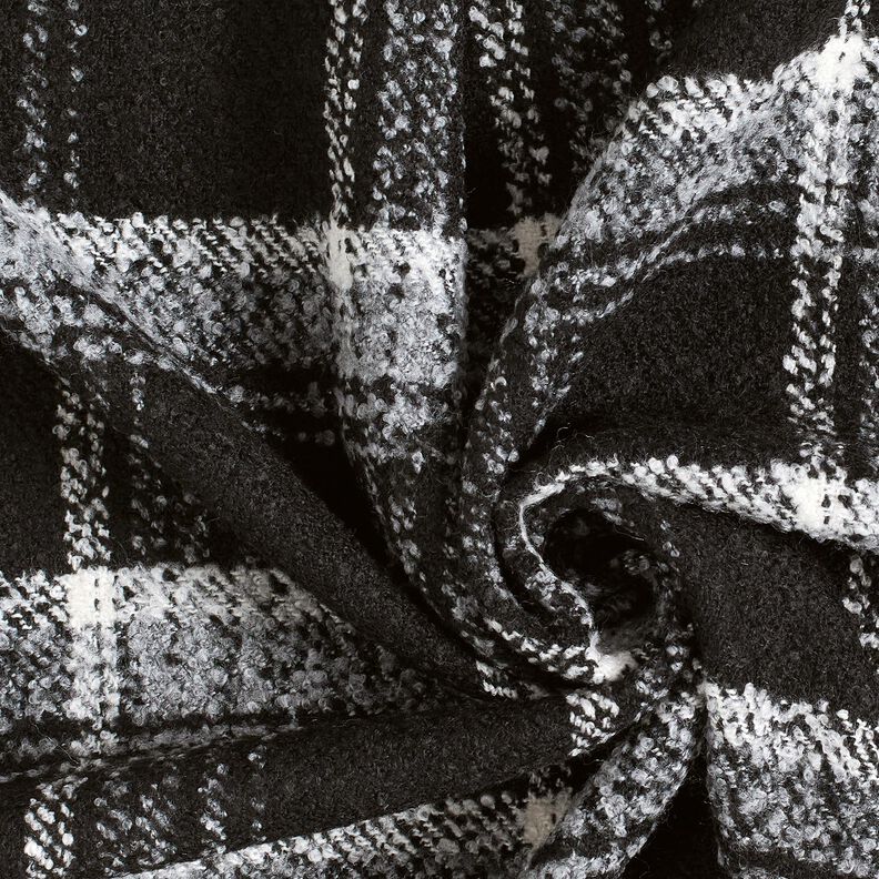 Tissu pour manteau Tissu bouclette à carreaux – noir/blanc, image number 3