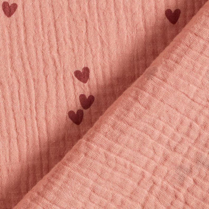 Tissu double gaze de coton Cœurs parsemés – vieux rose foncé/bordeaux,  image number 4