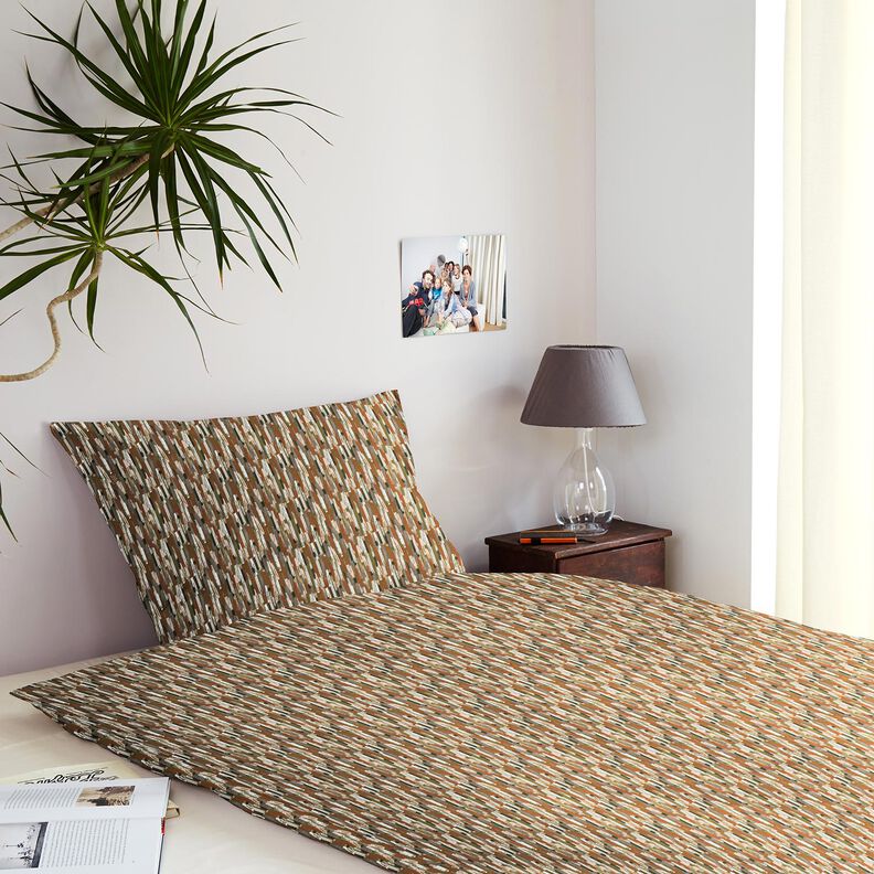 Tissu en coton Cretonne Coups de pinceau – pin/bronze,  image number 7