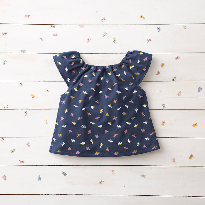 Velours milleraies Petites fleurs – bleu marine, image number 6