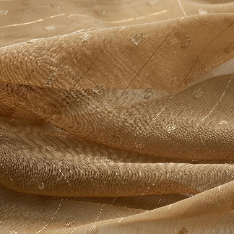 Mousseline Dobby métallisée à fines rayures – beige foncé/argent métallisé, image number 2