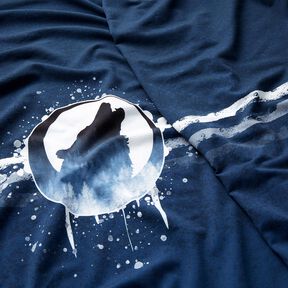 French Terry Panel loup mystique | Glitzerpüppi – bleu marine/blanc, 
