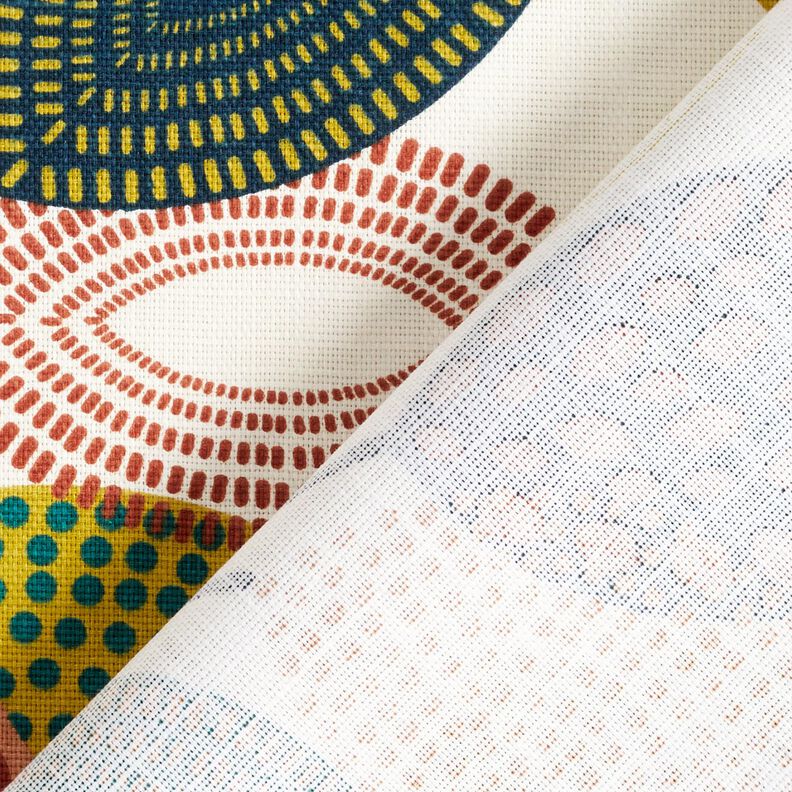 Tissu de décoration Panama Feuilles en pointillés – écru/pétrole, image number 4