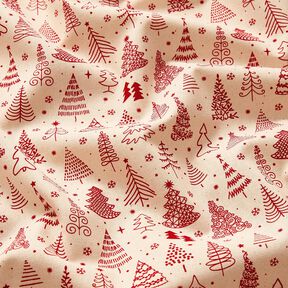 Tissu en coton Cretonne jolis sapins – nature/carmin, 