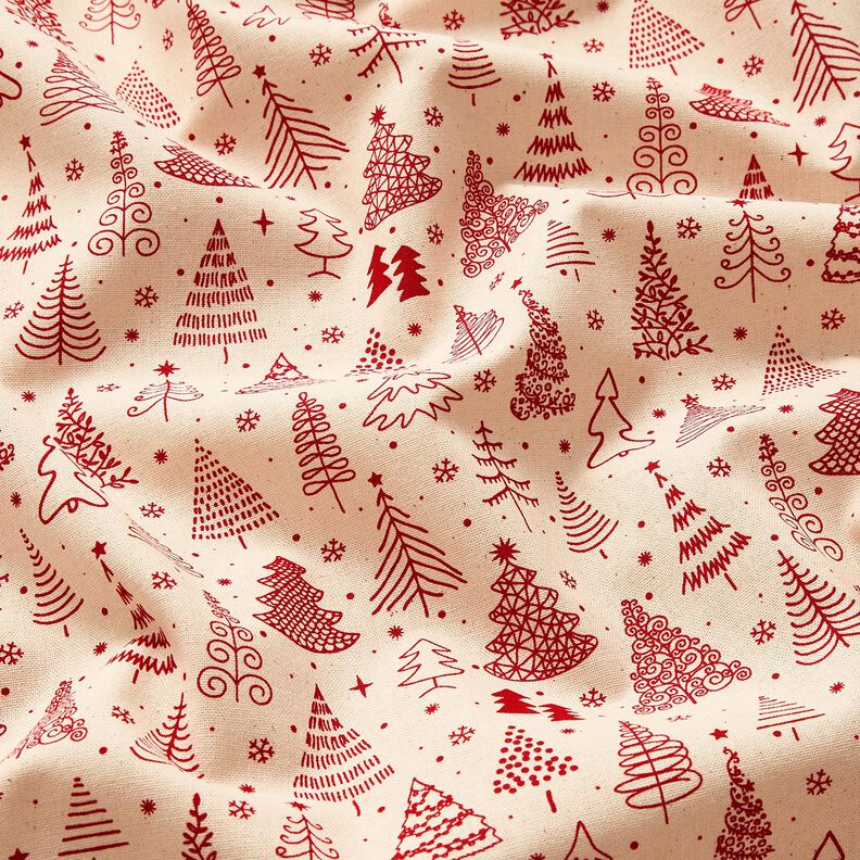 Tissu en coton Cretonne jolis sapins – nature/carmin,  image number 2