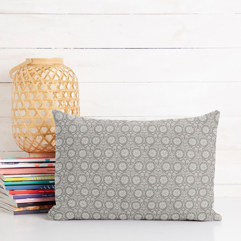 Tissu en coton Cretonne Fleurs et rameaux – argent/blanc, image number 6