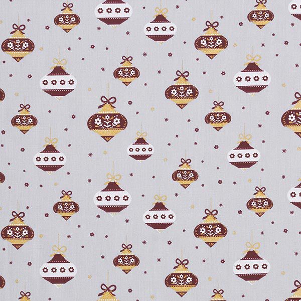 Tissu en coton Popeline Boules de Noël pointues – gris/or, image number 1