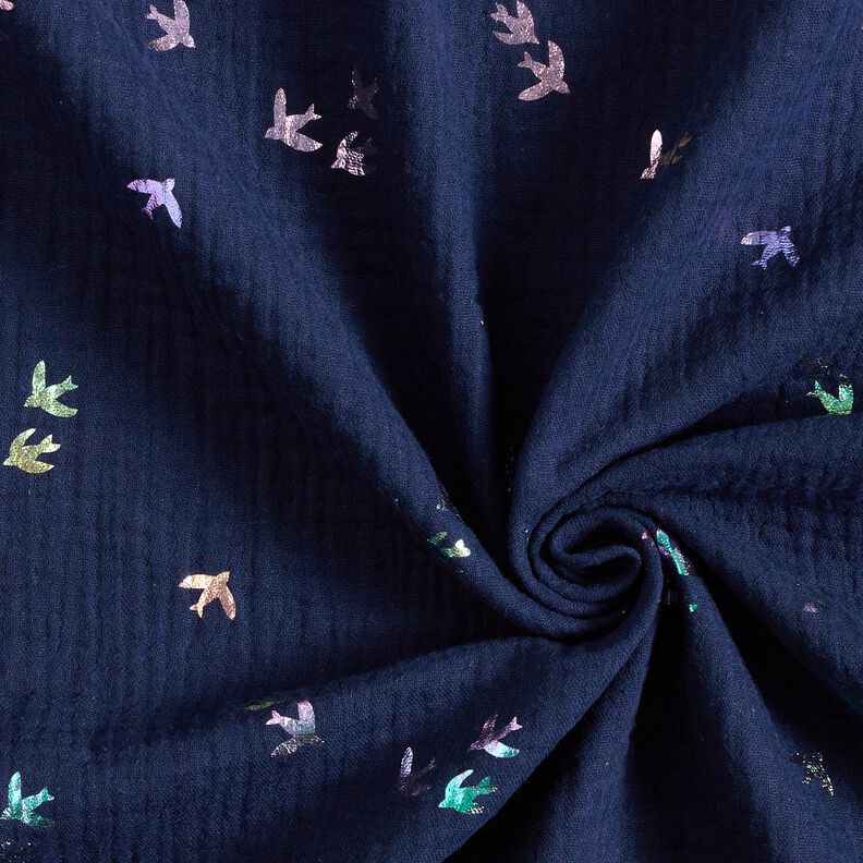 Tissu double gaze de coton Hirondelles Imprimé feuille | Poppy Fabrics – bleu nuit/mélange de,  image number 3