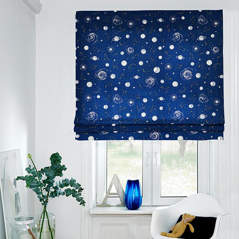 Tissu de décoration Constellations Glow in the Dark – bleu marine/jaune clair,  image number 8