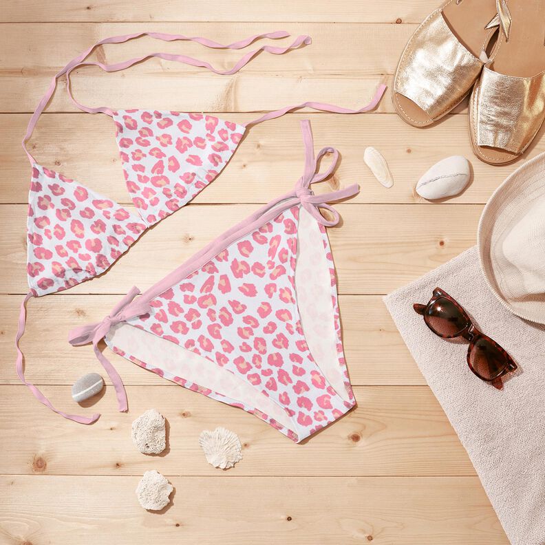 Tissu pour maillot de bain Imprimé léopard – blanc/rose,  image number 6