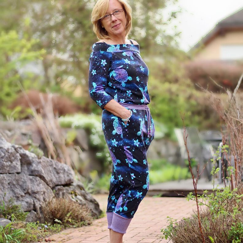 Jersey coton Tortues Aloha | Glitzerpüppi – bleu nuit/turquoise clair,  image number 6