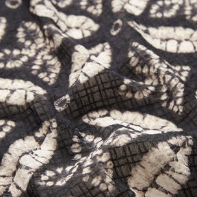 Crêpe mousseline Imprimé de feuilles – noir/beige, 