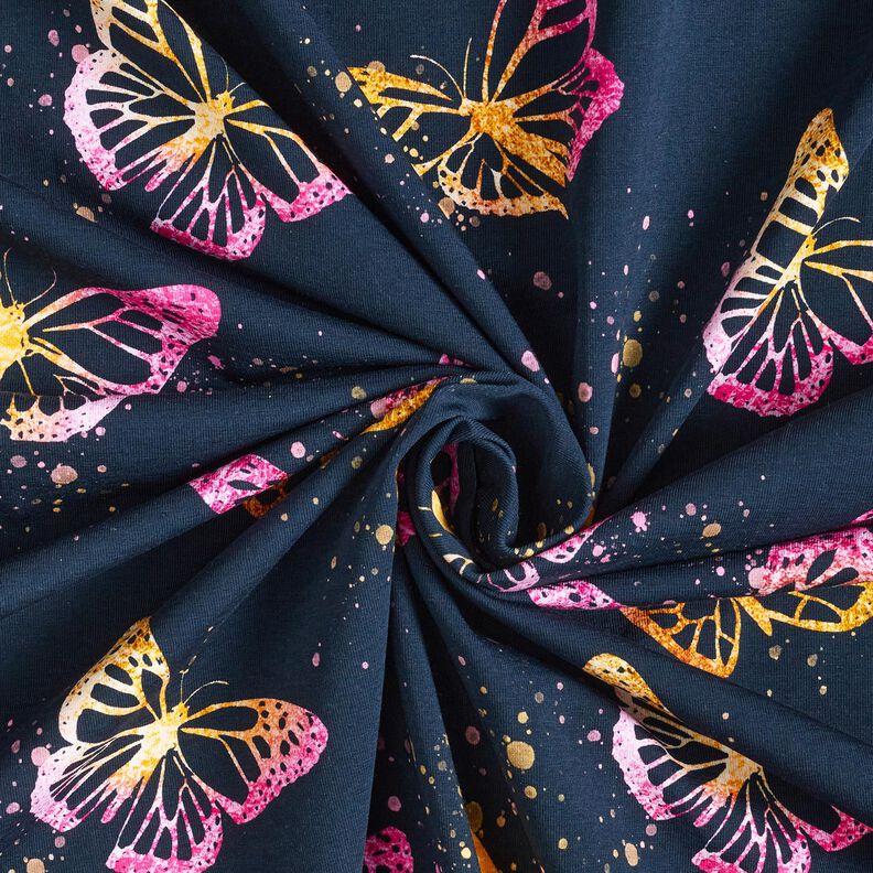Jersey coton Papillons | Glitzerpüppi – bleu nuit/rose vif,  image number 3