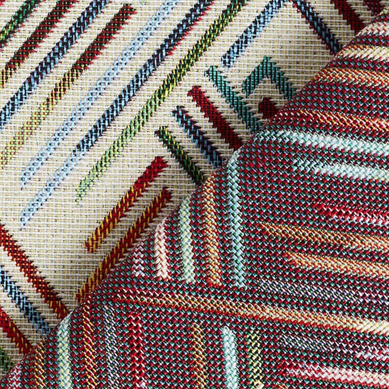 Tissu de décoration Gobelin Ligne en zigzag – beige clair/bleu,  image number 4