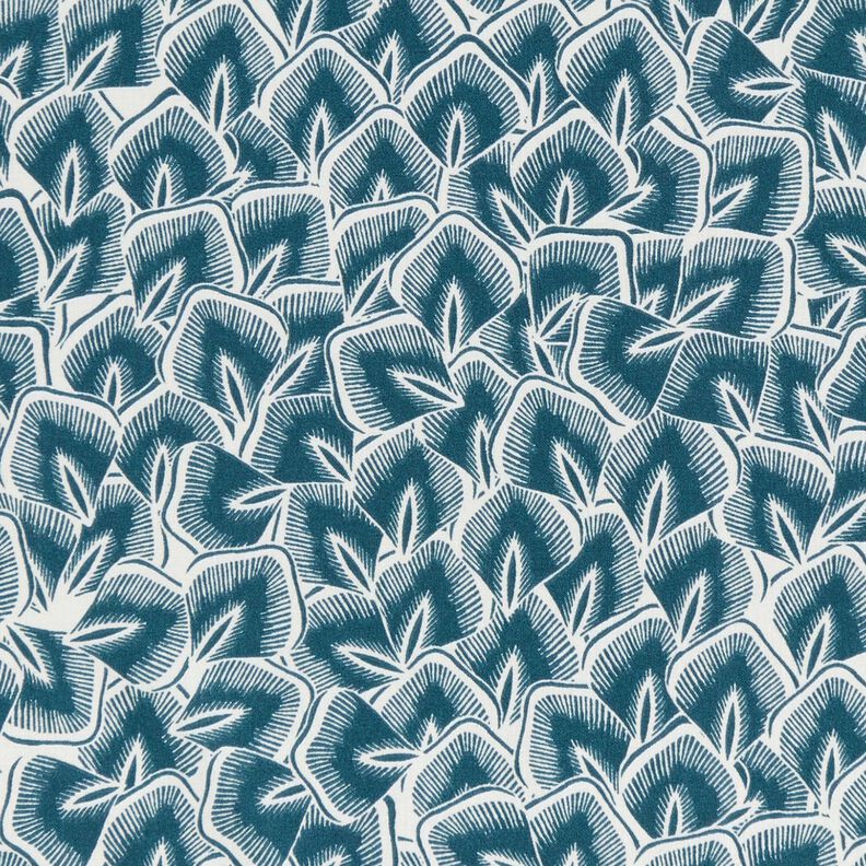 Tissu en coton Cretonne Feuilles abstraites – bleu océan/ivoire,  image number 1