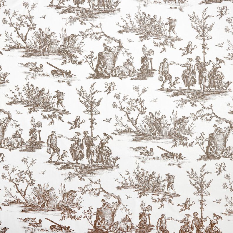 Tissu de décoration Semi-panama Joyeux danseurs 280 cm – taupe/blanc,  image number 1