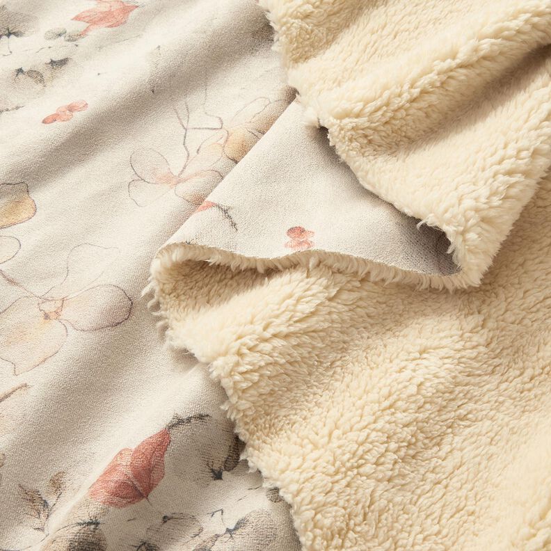 Tissu stretch velours doublé sherpa avec fleurs délicates | Katia Fabrics – nature, image number 2