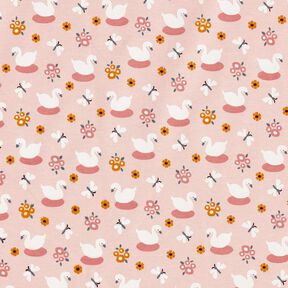 Jersey coton Jolis cygnes – rose clair/blanc,  Jersey coton Jolis cygnes – rose clair/blanc,