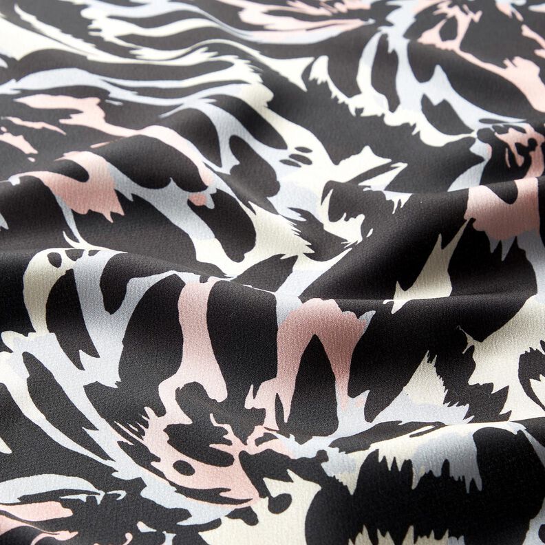 Crêpe satin pétales abstraits – noir/argent,  image number 2