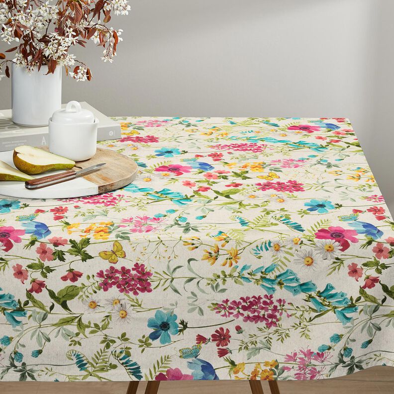 Tissu de décoration Semi-panama Wiesenblumen – nature/framboise,  image number 9