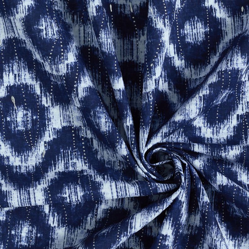 Popeline coton Losanges & gouttes scintillantes – indigo/blanc, image number 3