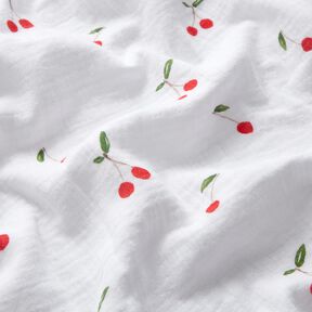 Tissu double gaze de coton Cerises aquarelle Impression numérique – blanc, 