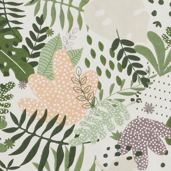 Tissu en coton Cretonne plantes de la jungle abstraites – blanc/vert,  image number 6