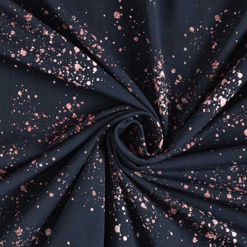 Jersey coton Mouchetures dorées | Glitzerpüppi – bleu noir/vieux rose foncé,  image number 3