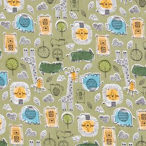 Tissu en coton Cretonne Animaux de safari – olive clair, 