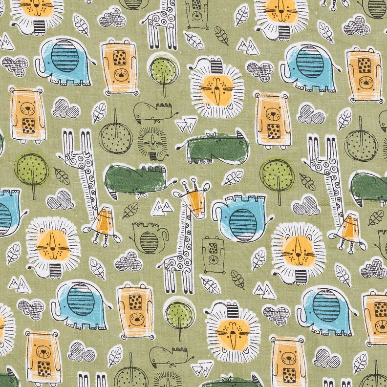 Tissu en coton Cretonne Animaux de safari – olive clair, image number 1