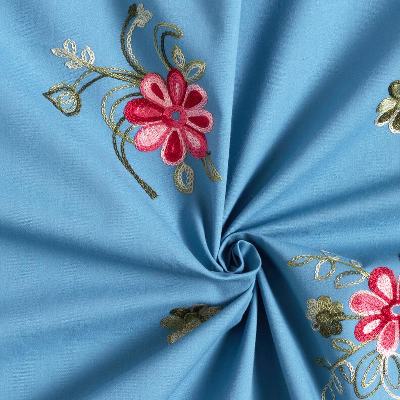Popeline coton Broderie bouquets de fleurs – bleu brillant/baies, image number 3