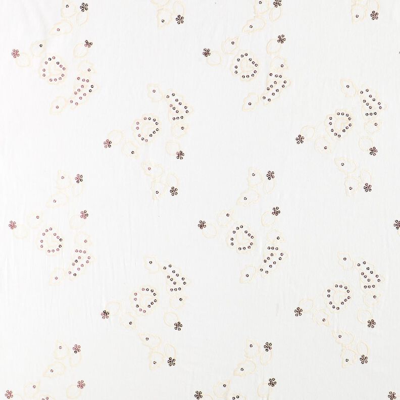 Velours à côtes fines avec fleurs en broderie et paillettes – crème,  image number 1