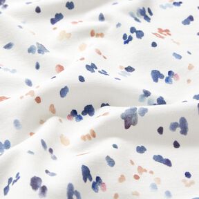 GOTS Jersey coton Impression numérique de pois à l’aquarelle – blanc/indigo, 