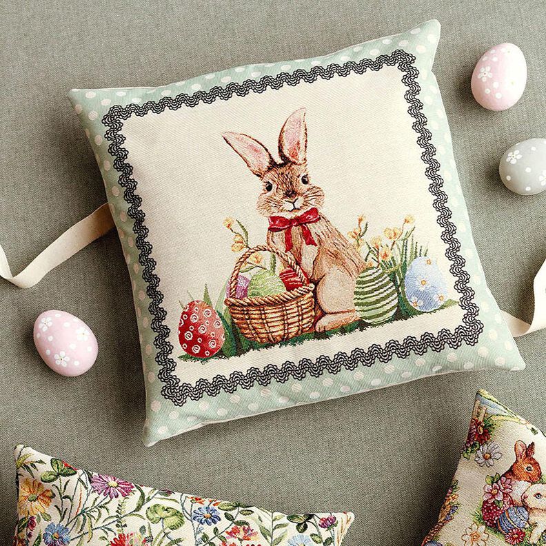 panneau décoratif Gobelin Joli lapin de Pâques – beige clair/menthe clair,  image number 5